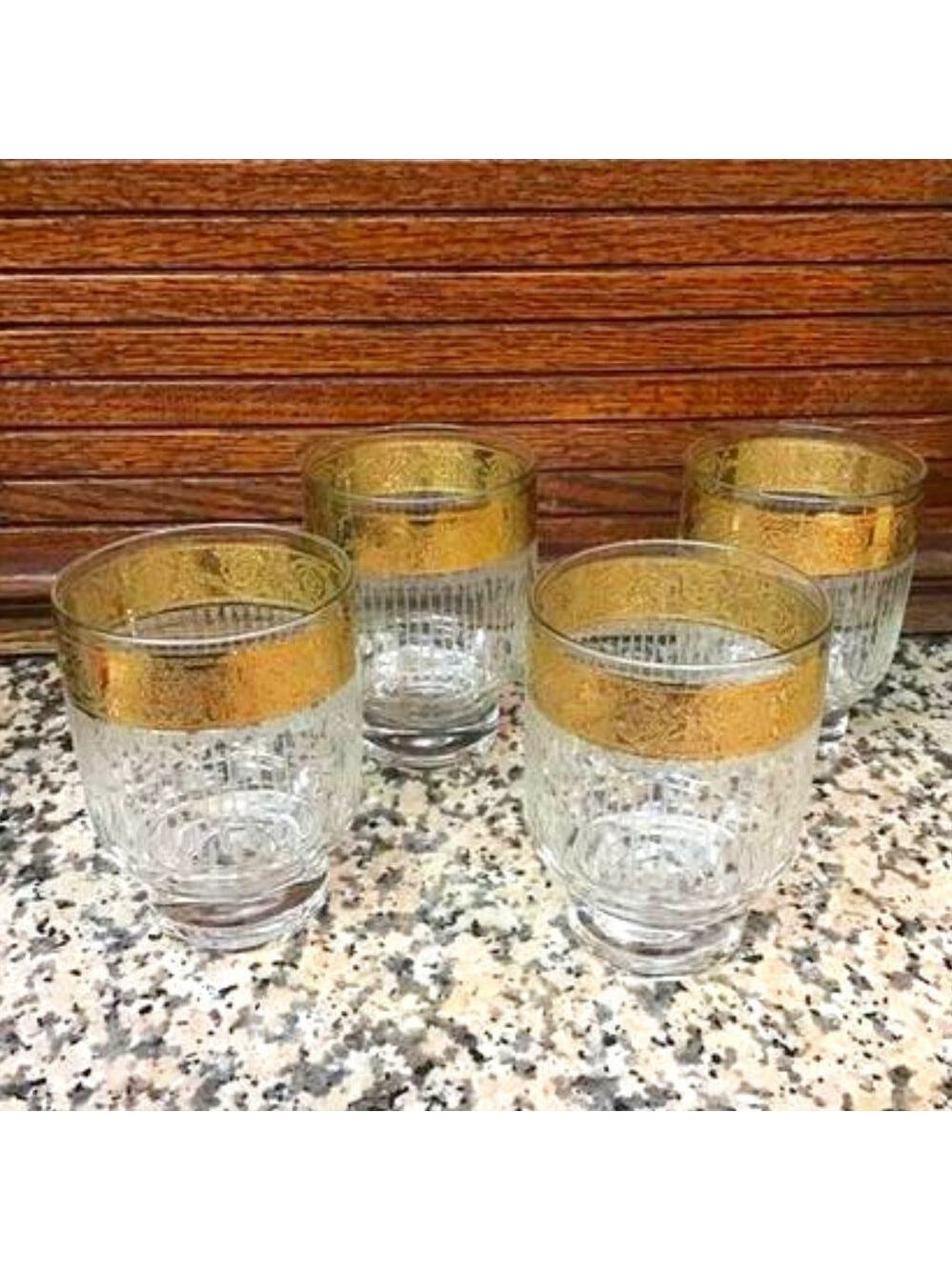 Set of 4 Culver Tyrol MCM glasses etched & gold